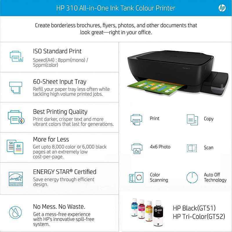 Hp 310 All In One Ink Tank Colour Printer 8989